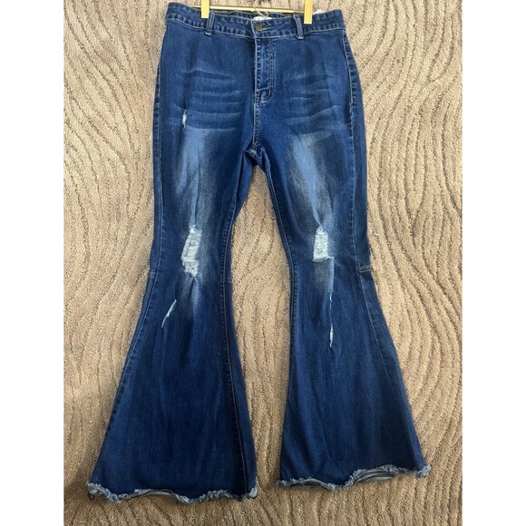 Lil Bees Bohemian Bell Bottom Dark Denim Size 10 Woman’s Hippie 70s Style - Picture 1 of 8